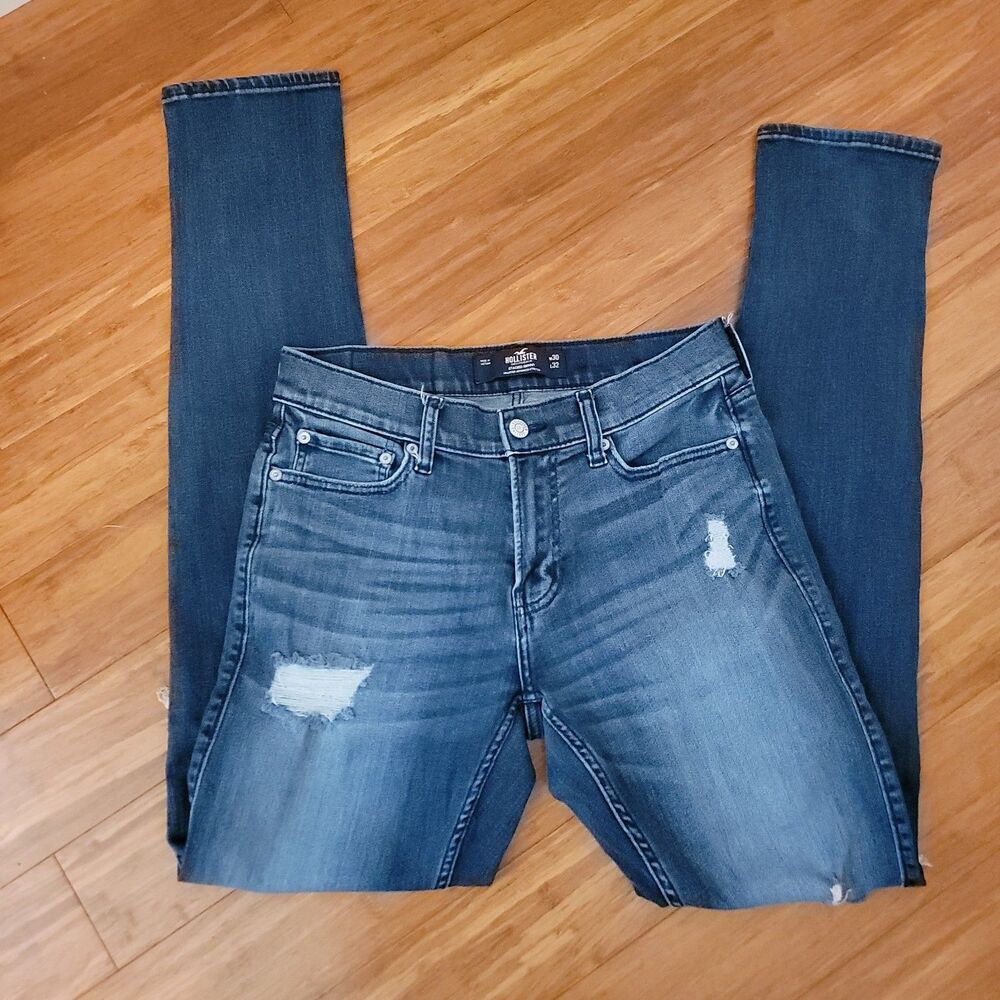 Hollister Stacked Skinny Jeans Medium Wash With Distressing W30 L32 - Picture 1 of 5